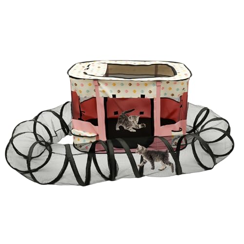 Welpenauslauf Faltbar Welpenlaufstall Tierlaufstall Wasserdicht Katzengehege mit Tunnel Laufstall Hund Bissfest Hundelaufstall Rundum-Belüftungssystem für Kleine Hunde Katzen(Rosa) von BOBASH