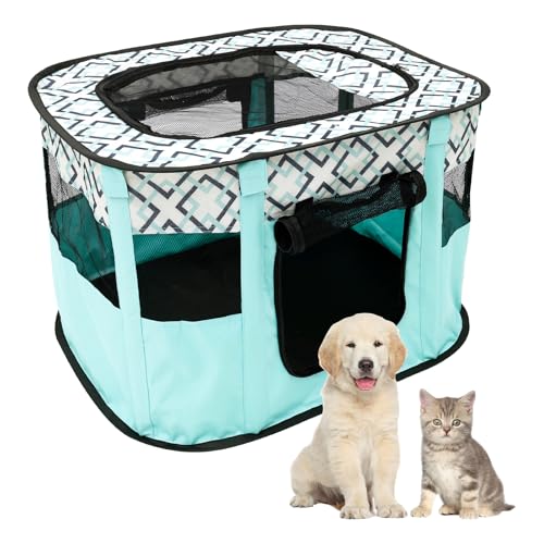 Welpenauslauf Welpenlaufstall Faltbar Tierlaufstall Wasserdicht Laufstall Hund Bissfest Hundelaufstall Rundum-Belüftungssystem für Hunde Kleine Katzen Katzengehege Innen und Außenbereich(M) von BOBASH
