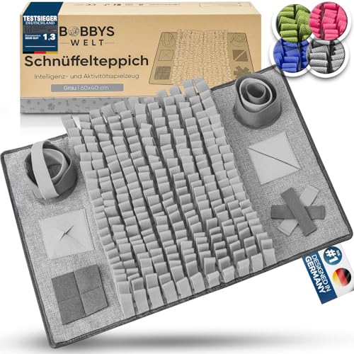 BOBBYS WELT® Schnüffelteppich [Testsieger] für Hunde & Katzen + GRATIS E-Book - Interaktives bissfestes Hundespielzeug - Intelligenzspielzeug zur Förderung und Auslastung - Denkspielzeug | Grau von BOBBYS WELT