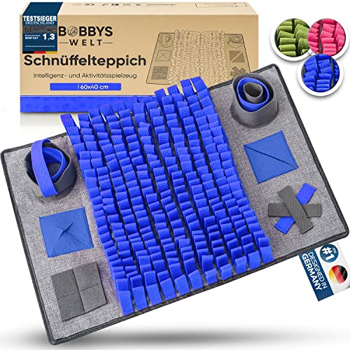 BOBBYS WELT® Schnüffelteppich [Testsieger] für Hunde & Katzen + GRATIS E-Book - Interaktives bissfestes Hundespielzeug - Intelligenzspielzeug zur Förderung und Auslastung - Denkspielzeug | Blau von BOBBYS WELT