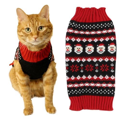 BOBIBI Katze Pullover Weihnachten Weihnachtsmann Haustier Katze Winter Strickwaren Warme Kleidung von BOBIBI