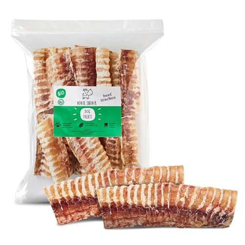 BOBIK SNOBIK - Getrocknete Rinderstrossen für Hunde - Natürliche Alternative zu Kauknochen - Gesunde Leckereien - Trachea vom Rind - 500g (Mindestens 14 Stück) von BOBIK SNOBIK