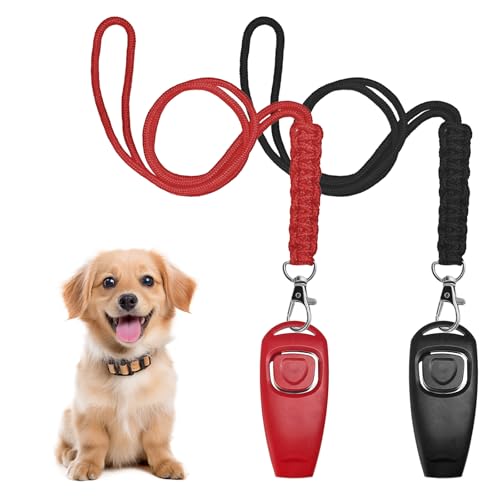 BOBOPACK 2 Stück 2-In-1 Training Rassel Hundepfeifen, Hundepfeifen für Bellen, Hund Klicker mit Lanyards, Hundetraining Zubehör, Hundetraining Hilfe Klicker (rot und schwarz) von BOBOPACK