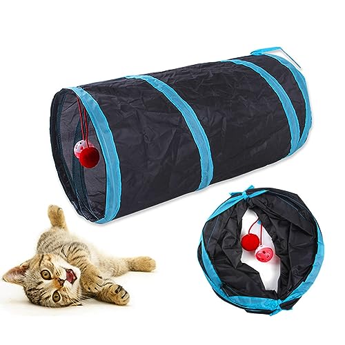 BOBOZHONG Katzentunnel,2 Wege Faltbar Hunde Agility Tunnel,Hundehöhle,interaktives Pop Up Labyrinthhaus für Kaninchen,Welpen,Frettchen,Meerschweinchen von BOBOZHONG