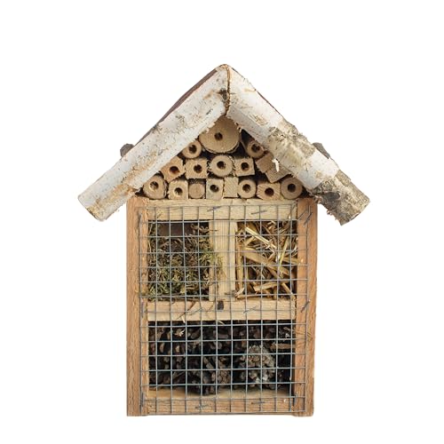 BOGATECO Bienenhotel Insektenhotel - unbehandelt, Bienenhaus aus Massiv-Holz für Bienen, Marienkäfer & Florfliegen, Insektenhaus & Nisthilfe zum Aufhängen (Weiden-Dach) von BOGATECO