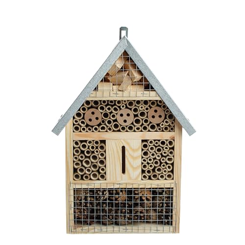 BOGATECO Groß Insektenhotel Bienenhotel aus Naturholz & Metall, zum Aufhängen für Bienen, Marienkäfer, Mauerbienen, Florfliegen & Schmetterlinge (L - 40cm x 23cm x 8cm) von BOGATECO