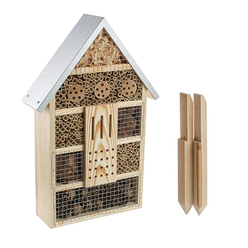 BOGATECO XXL Insektenhotel aus Naturholz & Metall, zum Aufhängen für Bienen, Marienkäfer, Florfliegen & Schmetterlinge (XXL - 57cm x 30cm x 11cm) von BOGATECO