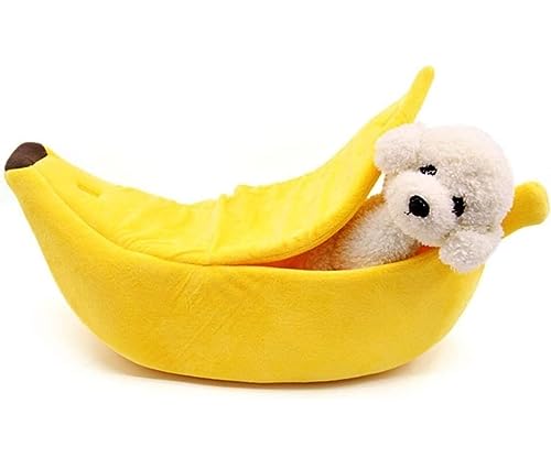 Katzenbett höhle Tierbett Hundebett, Tragbar, Bananenform, Niedlich, Weich, Warm, Haustierkissen, Hundenest Für Schlafende Haustiere, Welpen, Hunde, Zuhause Hundekissen katzenkissen (Color : Yellow, von BOGAZY