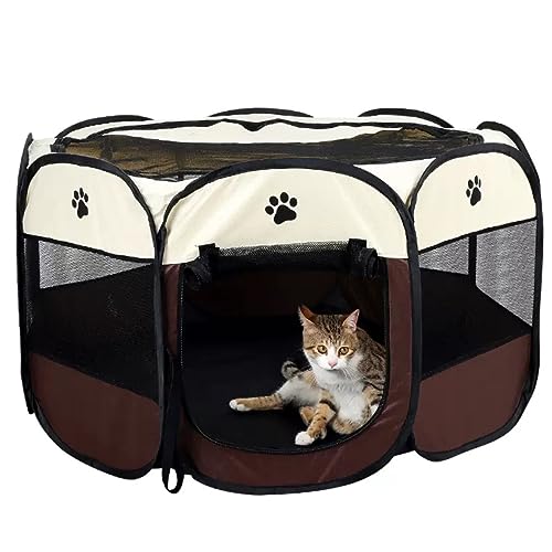 Katzenbett höhle Tierbett Tragbarer, Faltbarer 600D-Oxford-Stoff Und Mesh-Laufstall Für Haustiere, Zaun Für Das Wohnzimmer Hundekissen katzenkissen (Color : Brown, Size : 45 * 65cm) von BOGAZY