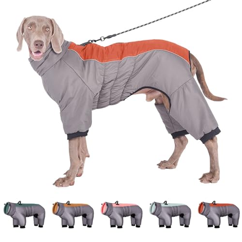 BOGDTF Mantel für große Hunde bei kaltem Wetter, Schneeanzug, warm, aus Fleece, für Hunde mit Geschirr, Rollkragen, reflektierend, gesteppt, Schneejacke, wasserdicht von BOGDTF
