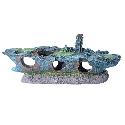 BOGEEL Aquarium-Dekorationen, realistische Schiffslandschaftsgestaltung, Kunstharz, zerbrochenes Schiff für Topfpflanzen, Garnelen und Fischunterstand, Höhlenhaus von BOGEEL