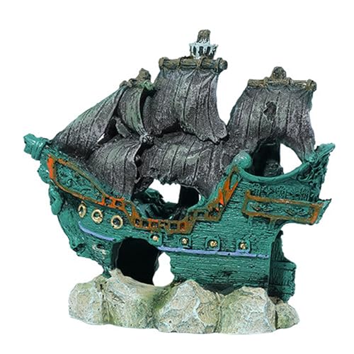 BOGEEL Aquarium-Dekorationen, realistische Schiffslandschaftsgestaltung, Kunstharz, zerbrochenes Schiff für Topfpflanzen, Garnelen und Fischunterstand, Höhlenhaus von BOGEEL