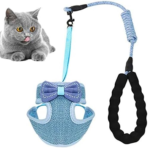Katzengeschirr Leine Breathable Mesh The Comfort Fabric Adjustable Chest Strap Soft Handle Design with Cute Bow Up to Large Medium Cat Puppies to Walk and Outdoors von BOHHO