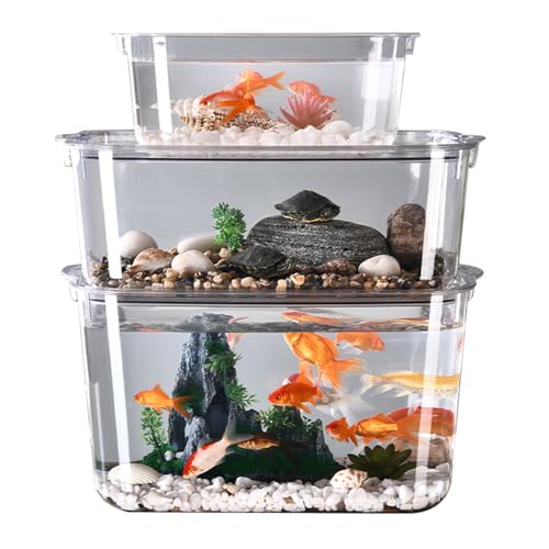 Aquarium mit Deckel, PET HD transparentes Aquarium, Goldfischbecken, Schildkrötenaufzuchtbecken, kleines Aquascape für den Schreibtisch L von BOLNEY