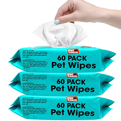 3 x 60 Stück Allzweck-Tücher für die tägliche Reinigung Ihrer Hunde und Katzen, desodorierend, alkoholfrei und feucht, für Hundepfotenreiniger und Hundeohrenreinigungstücher (3 Pack (180 Tücher) von BOLYDOOM