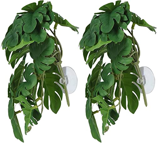 BOLYUM 2 Stück künstliche Kunststoffpflanze, Reptilien-Simulationspflanzen mit Saugnäpfen, künstliche Blätter, Reptilien-Lebensraum-Dekorationen, für Reptilien-Terrarien, Haustiernester, Aquarien (D) von BOLYUM