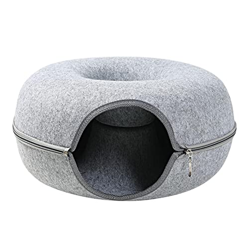 Filz Tunnel Katzenspielzeug Katzenbett, Langlebiges Filz Katzenspielzeug Rundes Tunnelbett, Abnehmbarer Donut Haustier Tunnel Katzenhöhle, für Katzen Kätzchen Haustier Spielbett Indoor (Hellgrau) von BOMBKI