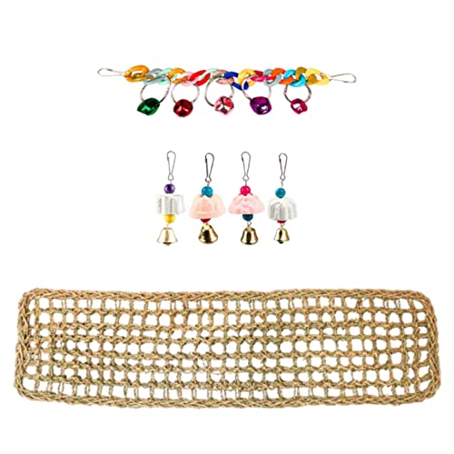 Vogel-Seegras-Matte, natürliches Gras, gewebtes Netz, Hängematte zum Aufhängen am Papageienkäfig, Vogelkletterseil, Netzschaukel, Spielzeug, für Sittiche, Aras, Papageien (mit Glocken) von BOMBKI