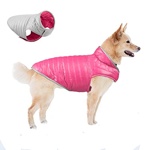 BONAWEN Wendbarer Hundemantel für kaltes Wetter, wasserdicht, winddicht, für mittelgroße und kleine Haustiere (Rosa und Grau, Größe M) von BONAWEN