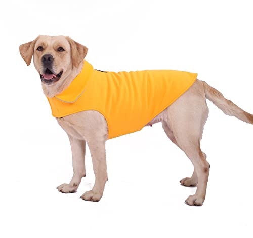 Fleece-Hundemantel, Haustierjacke, reflektierend, für kaltes Wetter, für extra große bis kleine Haustiere (Gelb, M) von BONAWEN