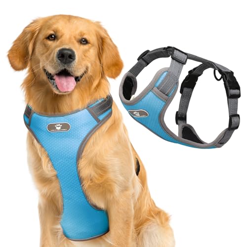 Hundegeschirr, atmungsaktiv, reflektierend, verstellbar, für kleine, mittelgroße und große Hunde (Blau, XL) von BONAWEN