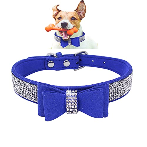 Kristall-Hundehalsband mit Fliege, weiches Welpenhalsband für extra kleine, kleine, mittelgroße Hunde (Königsblau, Größe 2XS) von BONAWEN