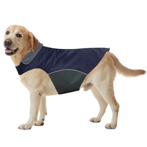 Winter-Hundemantel, 100 % wasserdicht, dicke Hundejacke für Labor, Pitbull, Dobermann, Standard-Pudel, Deutscher Schäferhund, großer Brothund (Marineblau, 2XL) von BONAWEN