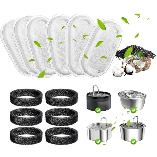 Katzenwasserbrunnenfilter, 12 Stück, Ersatzfilter für Katzenbrunnen aus Edelstahl, 2 l, verstellbarer Wasserdurchfluss, Haustier-Wasserbrunnen, Hunde-Wasserbrunnen (6 + 6 Stück) von BONBELONG
