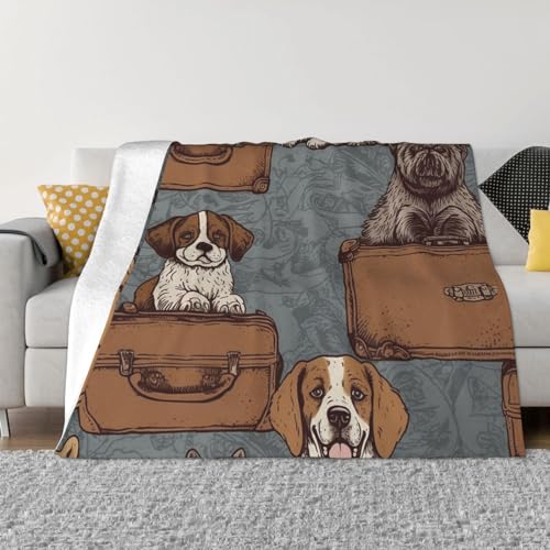 BONDIJ Überwurfdecke mit Hundemotiv im Koffer, ultraweich, Mikrofleece, leicht, langlebig, flauschige Decke, für alle Jahreszeiten, für Bett, Couch, Schlafzimmer, Wohnzimmer BONDIJ Überwurfdecke mit Hundemotiv im Koffer, ultraweich, Mikrofleece, leicht, langlebig, flauschige Decke, für alle Jahreszeiten, für Bett, Couch, Schlafzimmer, Wohnzimmer von BONDIJ