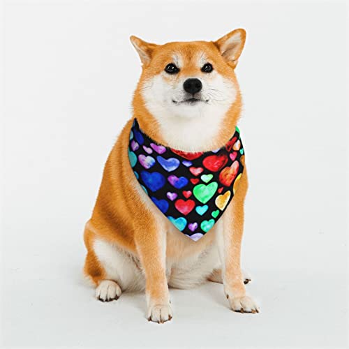 Hundehalstuch, Regenbogen-Herzen, wendbar, dreieckig, verstellbar, weiches Halstuch, für mittelgroße und große Haustiere von BONDIJ