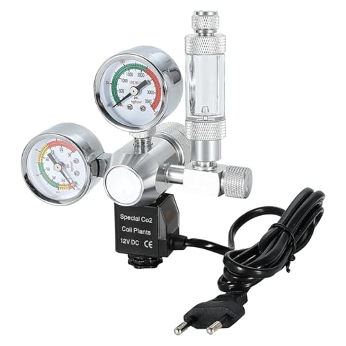 CO2 Regler für Aquarien, CO2 Druckminderer für bepflanztes Aquarium Dual Gauge Display, mit Blasenzähler Rückschlagventilanlage und Magnetventil, DIY CO2 System Schnittstelle W21,8 von BONJUME