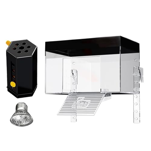 Schildkrötenpanzer, Mini Acryl Schildkröten Aquarium Starterset Reptilien-Lebensraum Wasserschildkröten Aussengehege Leises Tischaquarium Komplettset mit Sonnenplattform Rampe Lampe von BONJUME