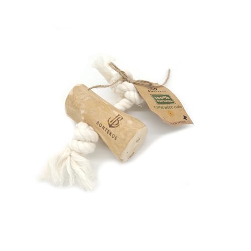 BONTEKOE Kaffeeholz Kauspielzeug für Hunde mit Baumwolle - Kauknochen Hunde-Spielzeug mit Baumwolle - 100% natürliches Hundezubehör risikoarm & langlebig - 1er Pack (L) von BONTEKOE