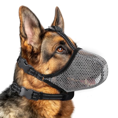 Maulkorb für Hunde, Netzstoff, weicher Maulkorb für kleine, mittelgroße und große Hunde, atmungsaktiv, reflektierend, verstellbar, mit Halsband zum Schnitzen, Fellpflegen, Beißen, Kauen, ermöglicht Maulkorb für Hunde, Netzstoff, weicher Maulkorb für kleine, mittelgroße und große Hunde, atmungsaktiv, reflektierend, verstellbar, mit Halsband zum Schnitzen, Fellpflegen, Beißen, Kauen, ermöglicht von BONTHEE