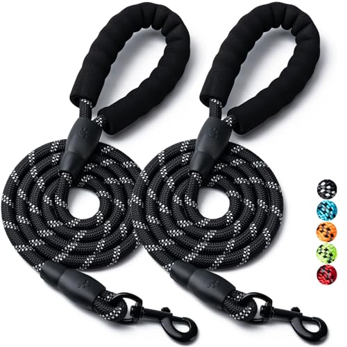 2 x Hundeleine, 1,5 m / 1,8 m, robustes Nylonseil, Haustier-Leinen mit bequemem, gepolstertem Griff, reflektierende Hundeleinen für kleine, mittelgroße und große Hunde (1,5 m - 1,5 m, Schwarz/Schwarz) von BOOMIBOO
