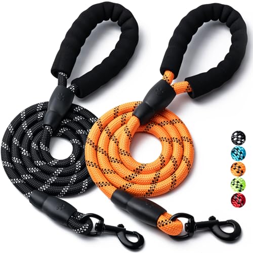 2 x Hundeleine, 1,5 m / 1,8 m, robustes Nylonseil, Haustier-Leinen mit bequemem, gepolstertem Griff, reflektierende Hundeleinen für kleine, mittelgroße und große Hunde (1,5 m - 1,5 m, Schwarz/Orange) von BOOMIBOO