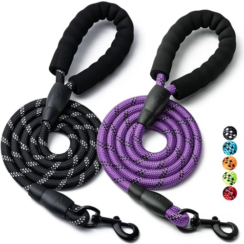 2 x Hundeleine, 1,5 m / 1,8 m, robustes Nylonseil, Haustier-Leinen mit bequemem, gepolstertem Griff, reflektierende Hundeleinen für kleine, mittelgroße und große Hunde (1,5 m - 1,5 m, Schwarz/Violett) von BOOMIBOO