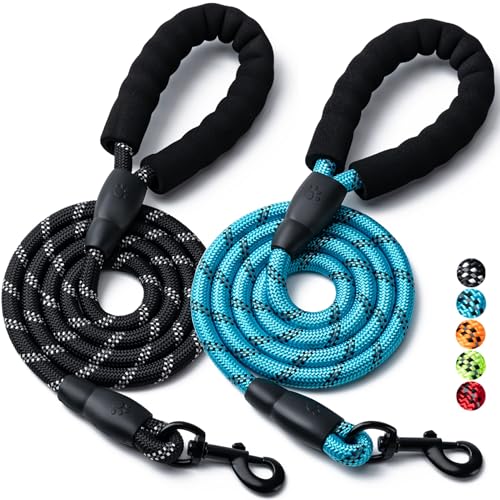 2 x Hundeleine, 1,5 m / 1,8 m, robustes Nylonseil, Haustier-Leinen mit bequemem, gepolstertem Griff, reflektierende Hundeleinen für kleine, mittelgroße und große Hunde (1,5 m - 1,5 m, Schwarz/Blau) von BOOMIBOO