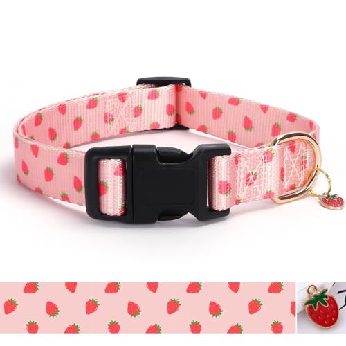 Hundehalsband mit Erdbeermuster, verstellbare Sicherheits-Nylon-Halsbänder für kleine, mittelgroße und große Hunde, niedlich, stilvoll, für Mädchen und Jungen, Weihnachts-Hundehalsband (rosa Erdbeere Hundehalsband mit Erdbeermuster, verstellbare Sicherheits-Nylon-Halsbänder für kleine, mittelgroße und große Hunde, niedlich, stilvoll, für Mädchen und Jungen, Weihnachts-Hundehalsband (rosa Erdbeere von BOOMIBOO
