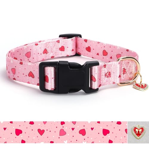 Hundehalsband mit Liebesmuster, verstellbare Sicherheits-Nylon-Halsbänder für kleine, mittelgroße und große Hunde, niedlich, stilvoll, für Mädchen und Jungen, Weihnachts-Hundehalsband (rosa Herz Hundehalsband mit Liebesmuster, verstellbare Sicherheits-Nylon-Halsbänder für kleine, mittelgroße und große Hunde, niedlich, stilvoll, für Mädchen und Jungen, Weihnachts-Hundehalsband (rosa Herz von BOOMIBOO