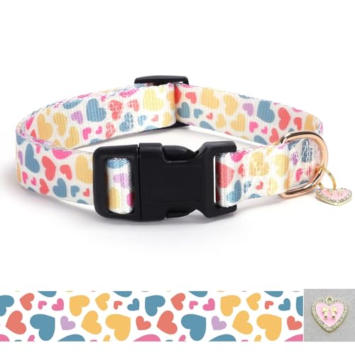 Hundehalsband mit Liebesmuster, verstellbare Sicherheits-Nylon-Halsbänder für kleine, mittelgroße und große Hunde, niedlich, stilvoll, für Mädchen und Jungen, Weihnachts-Hundehalsband (weißes Herz Hundehalsband mit Liebesmuster, verstellbare Sicherheits-Nylon-Halsbänder für kleine, mittelgroße und große Hunde, niedlich, stilvoll, für Mädchen und Jungen, Weihnachts-Hundehalsband (weißes Herz von BOOMIBOO