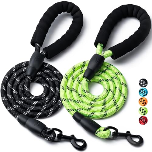 Hundeleine, 1,2 m / 1,8 m, robustes Nylonseil, Haustier-Leinen mit bequemem, gepolstertem Griff, reflektierende Hundeleinen für kleine, mittelgroße und große Hunde, 1,27 m, Schwarz/Grün, 2 Stück von BOOMIBOO