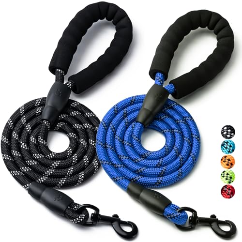 Hundeleine, 1,2 m / 1,8 m, robustes Nylonseil, Haustier-Leinen mit bequemem, gepolstertem Griff, reflektierende Hundeleinen für kleine, mittelgroße und große Hunde (1,5 m - 9,5 cm, Schwarz/Dunkelblau von BOOMIBOO