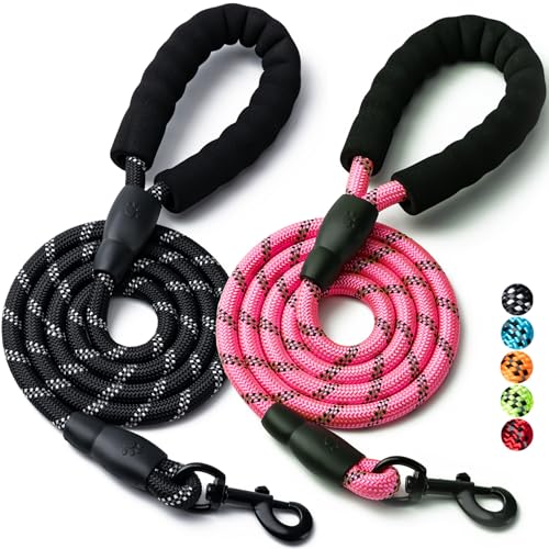 Hundeleine, 2 Stück, 1,5 m / 1,8 m, robustes Nylonseil, Haustier-Leinen mit bequemem, gepolstertem Griff, reflektierende Hundeleinen für kleine, mittelgroße und große Hunde (1,5 m - 9,5 cm, Schwarz von BOOMIBOO