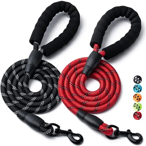 Hundeleine, 2 Stück, 1,5 m / 1,8 m, robustes Nylonseil, Haustier-Leinen mit bequemem, gepolstertem Griff, reflektierende Hundeleinen für kleine, mittelgroße und große Hunde (1,5 m - 9,5 cm, Schwarz von BOOMIBOO
