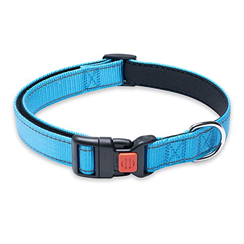 Reflektierendes Hundehalsband mit Schnalle, verstellbar, Sicherheits-Nylon-Halsbänder für kleine, mittelgroße und große Hunde, Größe L, Blau von BOOMIBOO