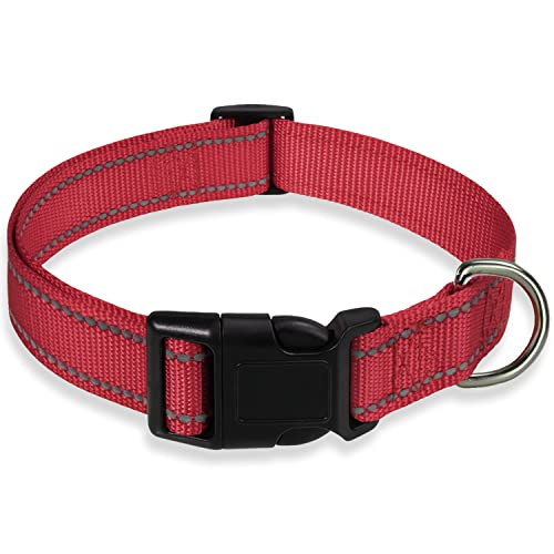 Reflektierendes Hundehalsband mit Schnalle, verstellbare Sicherheits-Nylon-Halsbänder für kleine, mittelgroße und große Hunde, Rot, XXS von BOOMIBOO