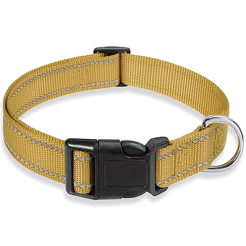 Reflektierendes Hundehalsband mit Schnalle Verstellbare Sicherheit Nylon Halsbänder für Kleine Mittlere Große Hunde, Braun M von BOOMIBOO
