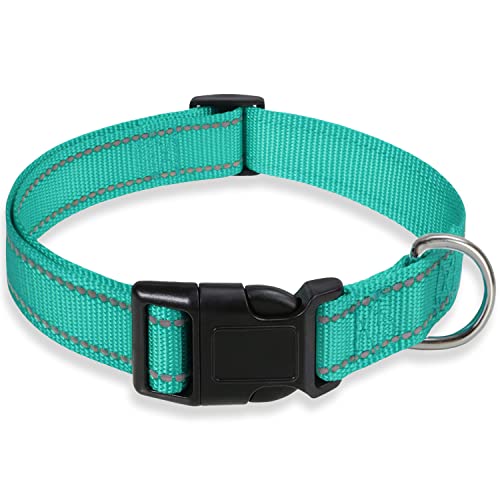 Reflektierendes Hundehalsband mit Schnalle Verstellbare Sicherheit Nylon Halsbänder für Kleine Mittlere Große Hunde, Grün XL von BOOMIBOO