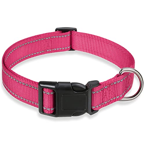 Reflektierendes Hundehalsband mit Schnalle Verstellbare Sicherheits-Nylon-Halsbänder für kleine, mittelgroße und große Hunde, Rosa S von BOOMIBOO